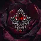 Bat Ring - Gothic Marquise Cut Red Garnet Engagement Ring Set with Bat Wing Inspired Band
