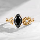 'Toi et Moi' - Nature Inspired Marquise Black Moissanite Romantic Rose Flower Engagement Ring with Twisted Vine Band