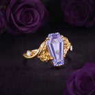 'A Rose Is A Rose Is A Rose' - Nature Inspired Coffin Lab Lavender Sapphire Romantic Rose Flower Engagement Ring with Rose-inspired Band