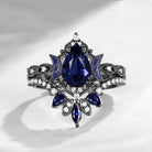 Crescent Moon | Blue Moon Inspired Pear Natural Sapphire 'Ultra Galaxy' Engagement Ring Set 2pcs
