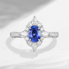 Oval Shaped  Lab Sapphire Cluster Engagement Ring