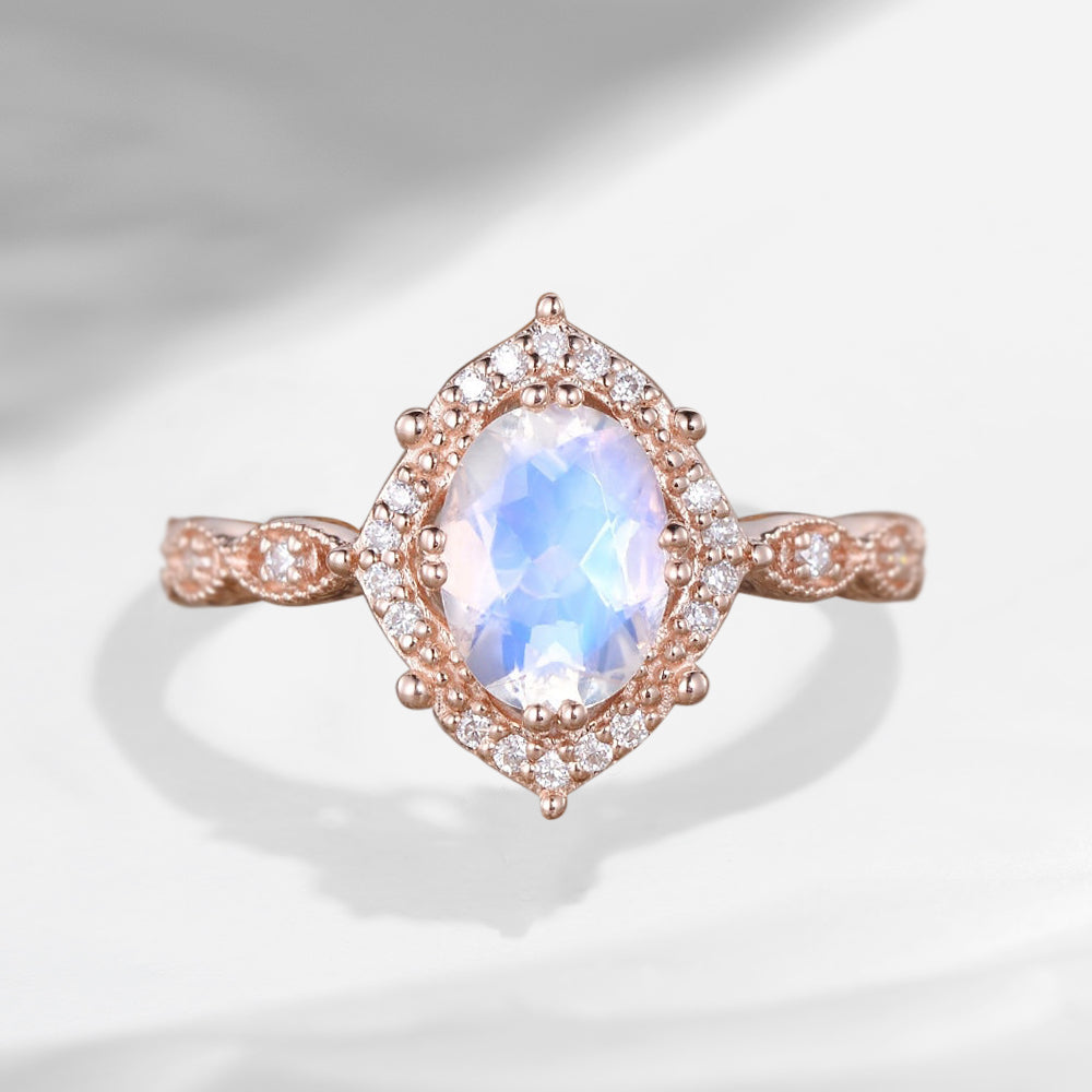 Vingtage Style Oval Moonstone Engagement Ring 1ct