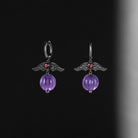 Amethyst Gothic Bat & Pumpkin Shaped Halloween Gemstone Gift For Her Stud Earrings