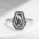 Antique Coffin Cut Herkimer Diamond Gothic Halo Engagement Ring - Goth Girl