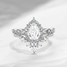 Antique Pear Cut Lab Diamond Engagement Ring Set 2pcs