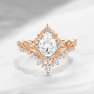 Antique Pear Cut Moissanite Engagement Ring Set 2pcs