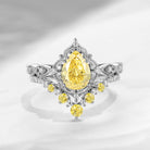 Antique Pear Cut Yellow Lab Diamond Engagement Ring 2pcs