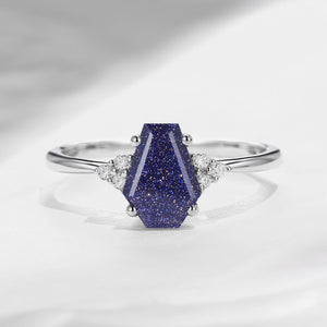 Cluster Coffin Shaped Blue Sandstone Classic Engagement Ring