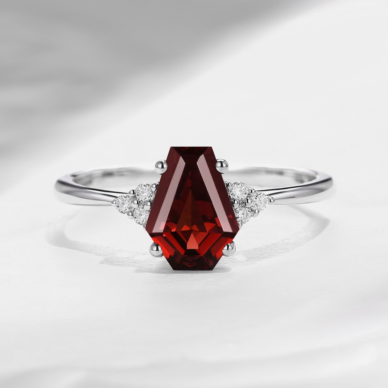 Cluster Coffin Shaped Garnet Classic Engagement Ring