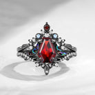 Celtic Moon | Coffin Cut Garnet & Abalone Shell 'Celestial Moon' Celtic Engagement Ring Set 2pcs
