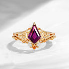 Celtic Moon | Kite Cut Purle Garnet 'Celestial Moon' Split Band Engagement Ring Set 2pcs