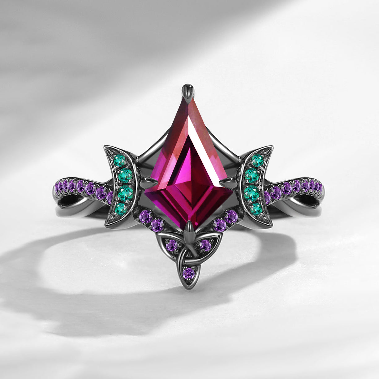 Celtic Moon | Kite Shaped Art Deco Purple Garnet Engagement Ring