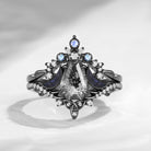 Celtic Moon | Unique Coffin Cut Herkimer Diamond 'Celestial Moon' Celtic Engagement Ring Set 2pcs