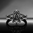 Celtic Rings - Vintage Inspired Pear Cut Black Rutilated Quartz Celtic Engagement Ring Set with Milgrain Detailing