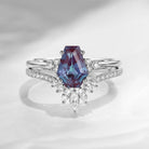 Classic Coffin Cut Lab Alexandrite Engagement Set 2pcs - White Dress