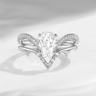 Coffin Cut Moissanite Spooky Engagement Ring Set 2pcs - Dainty Bat Ring