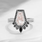 Coffin Cut Pink Lab Diamond Engagement Ring Set 2pcs - Goth Girl