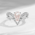 Coffin Cut Pink Lab Diamond Spooky Engagement Ring Set 2pcs - Dainty Bat Ring