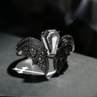 Coffin Cut Salt And Pepper Diamond Vintage Black Gold Bridal Set 2pcs - Bat Ring