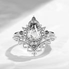 Crescent Moon | Coffin Cut Herkimer Diamond Thorny Engagement Ring Set 2pcs