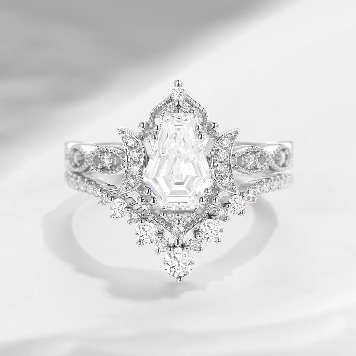 Crescent Moon | Coffin Cut Lab Diamond 'Till Death Do Us Part' Ring Set 2pcs