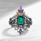 Crescent Moon | Coffin Cut Lab Emerald Black Gold Celtic Knot Ring Set 3pcs