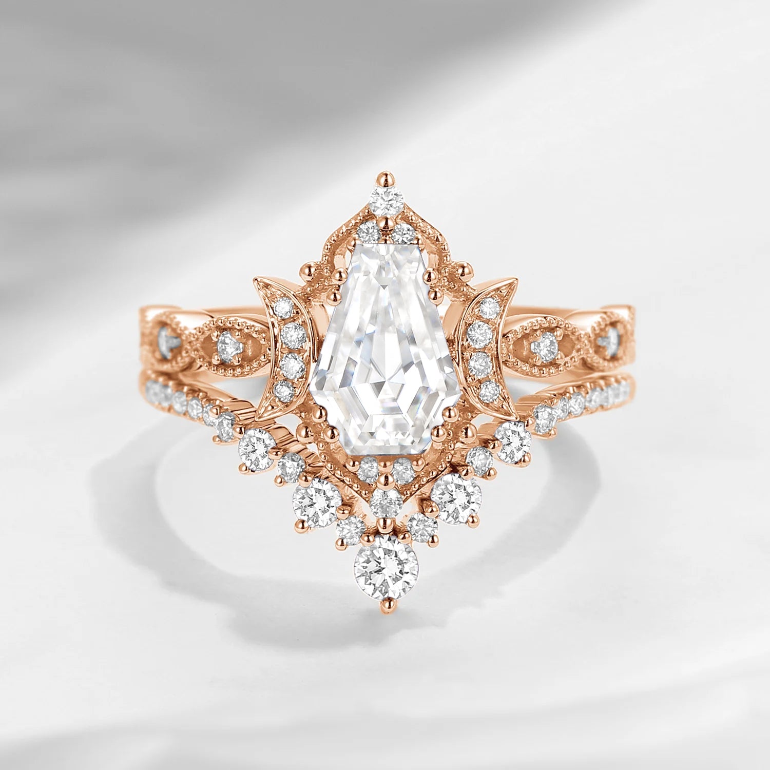 Crescent Moon | Coffin Cut Moissanite 'Till Death Do Us Part' Ring Set 2pcs