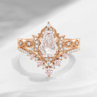 Crescent Moon | Coffin Cut Pink Lab Diamond 'Till Death Do Us Part' Engagement Ring Set 2pcs