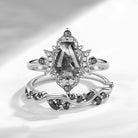 Crescent Moon | Nature Inspired Coffin Cut Herkimer Diamond Vintage Vine Engagement Ring Set 2pcs