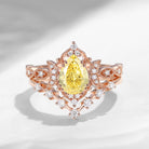 Crescent Moon | Pear Cut Yellow Lab Diamond Galaxy Engagement Ring Set 2pcs