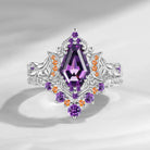 Crescent Moon | Unique Coffin Cut Amethyst Celtic Moon Engagement Ring Set 2pcs