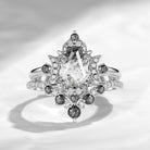 Crescent Moon | Unique Coffin Cut Herkimer Diamond Moon Inspired Engagement Ring Bridal Set 2pcs