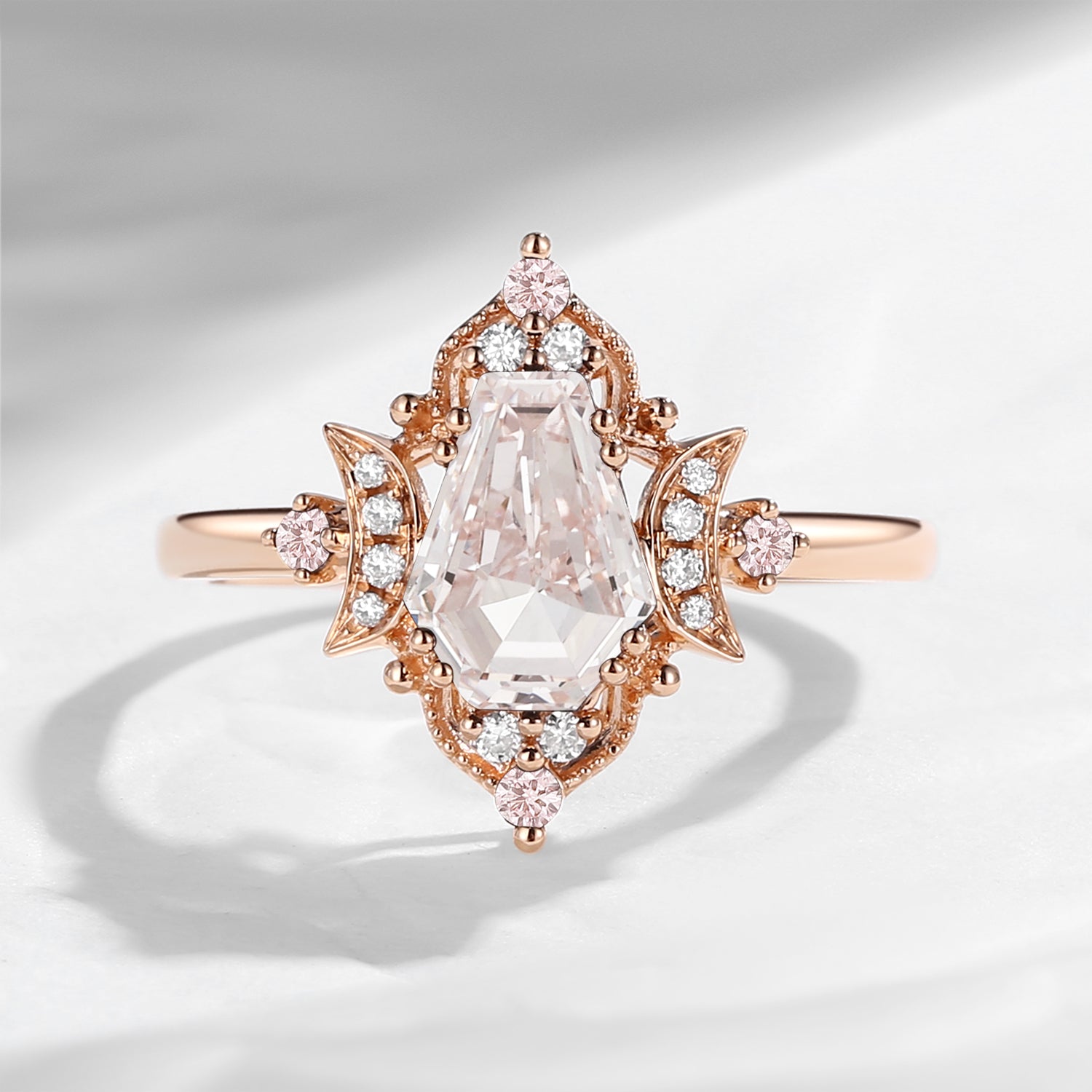Crescent Moon | Unique Coffin Pink Lab Diamond 'Evermore' Engagement Ring