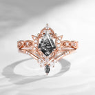 Crescent Moon | Unique Kite Cut Herkimer Diamond Engagement Ring Set 2pcs - Luna