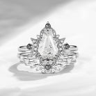 Crescent Moon | Unique Vintage Style Coffin Cut Herkimer Diamond Retro Engagement Ring Set 2pcs