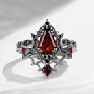 Crescent Moon | Vintage Inspired Coffin Cut Garnet Black Gold Engagement Ring Set 2pcs