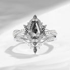 Crescent Moon | Vintage Inspired Infinity Coffin Cut Herkimer Diamond & Black Moissanite Engagement Ring Set 2PCS - Alexandria