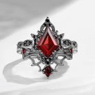 Crescent Moon | Vintage Inspired Kite Cut Garnet Black Gold Engagement Ring Set 2pcs