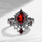 Crescent Moon | Vintage Inspired Oval Cut Garnet Black Gold Engagement Ring Set 2pcs