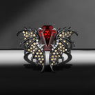 Gothic Dragon Inspired Coffin Garnet Non-Traditional Loong Black Gold Bridal Set 2pcs - Dragon Ring