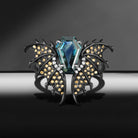 Dragon Ring - Gothic Dragon Inspired Coffin Natural Teal Sapphire Non-Traditional Long Engagement Ring