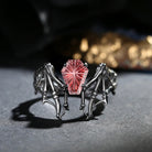 Firework Cut Garnet Coffin Cut Vintage Inspired Black Gold Engagement Ring - Bat Ring