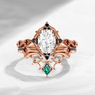 Gothic Bat Inspired Vintage Oval Cut Moissanite Engagement Ring Set 2pcs