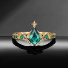 Gothic Bat Ring - Art Deco Kite Cut Lab Emerald Engagement Ring
