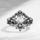 Gothic Coffin Cut Herkimer Diamond Nature Inspired Engagement Ring Set 2pcs