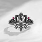 Gothic Coffin Cut Herkimer Diamond Snake Engagement Ring Set 2pcs - Serpent's Embrace