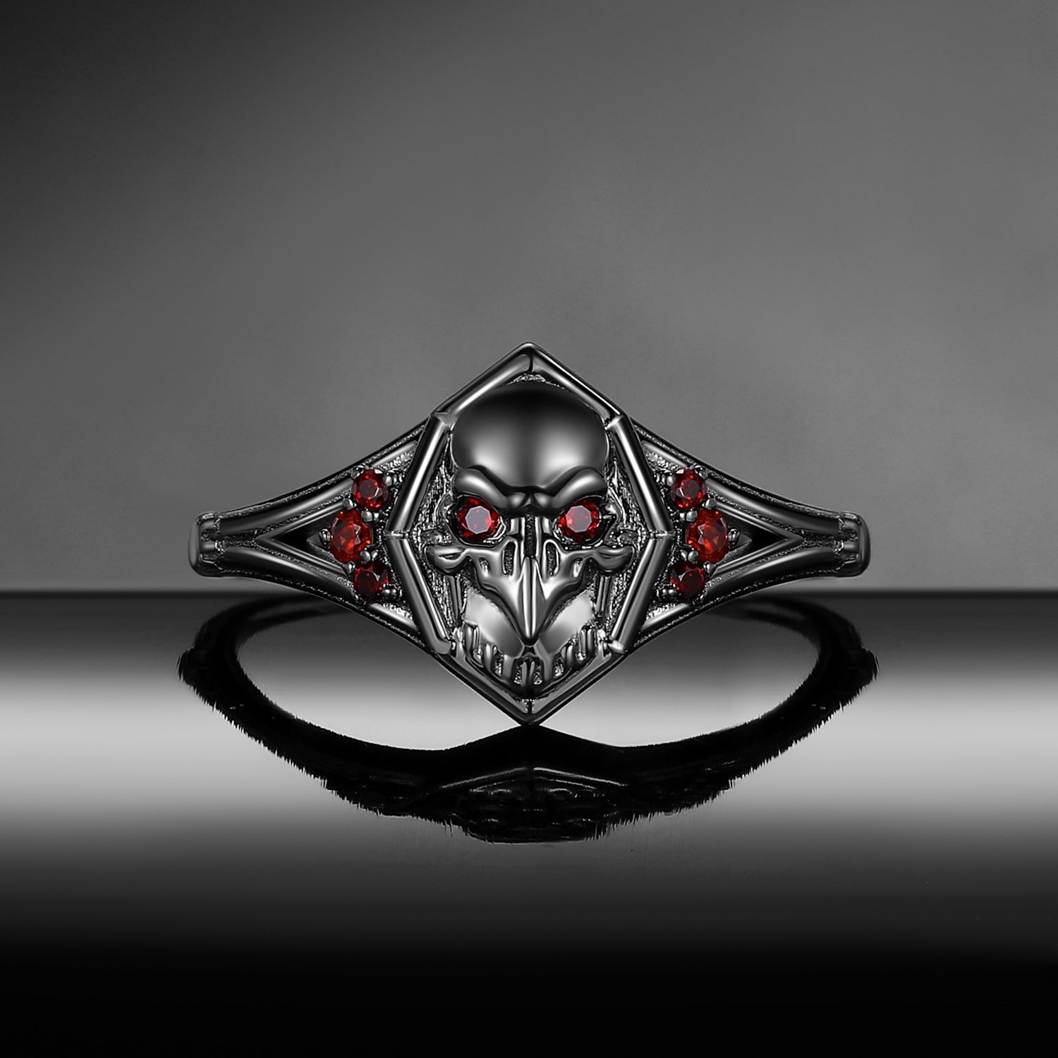 Gothic Crow Inspired Garnet Halloween Black Gold Engagement Ring