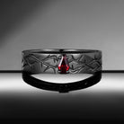 Gothic Inspired Coffin Cut Garnet 'Thorns & Roses' Filigree Wedding Band