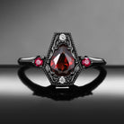 Gothic Pear Cut Garnet Vampire 'Fallen Aegis' Engagement Ring