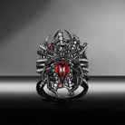 Gothic Pear Shaped Garnet Spider Inspired 'Disturbia Deluxe' Cage Engagement Ring Set 2pcs
